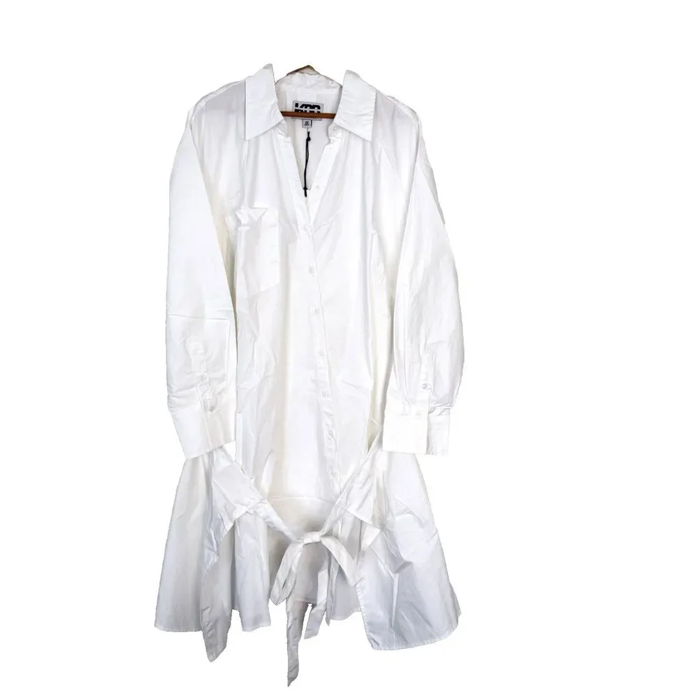 KBB by KAHLANA 'The Wrap Apron Shirt Dress' Women Size 2X White 100% Cotton NWT - Picture 3 of 9